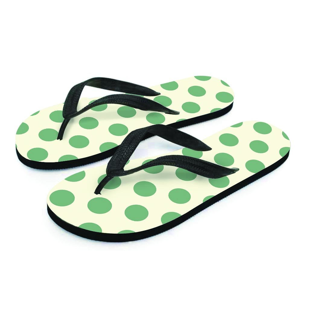 Cream And Emerald Polka Dot Men's Flip Flops-grizzshop