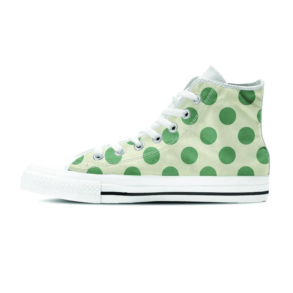 Cream And Emerald Polka Dot Men's High Top Shoes-grizzshop