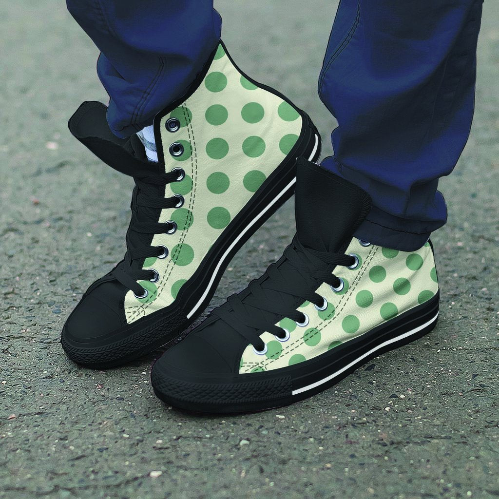 Cream And Emerald Polka Dot Men's High Top Shoes-grizzshop