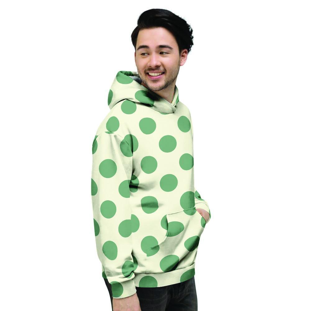 Cream And Emerald Polka Dot Men's Hoodie-grizzshop