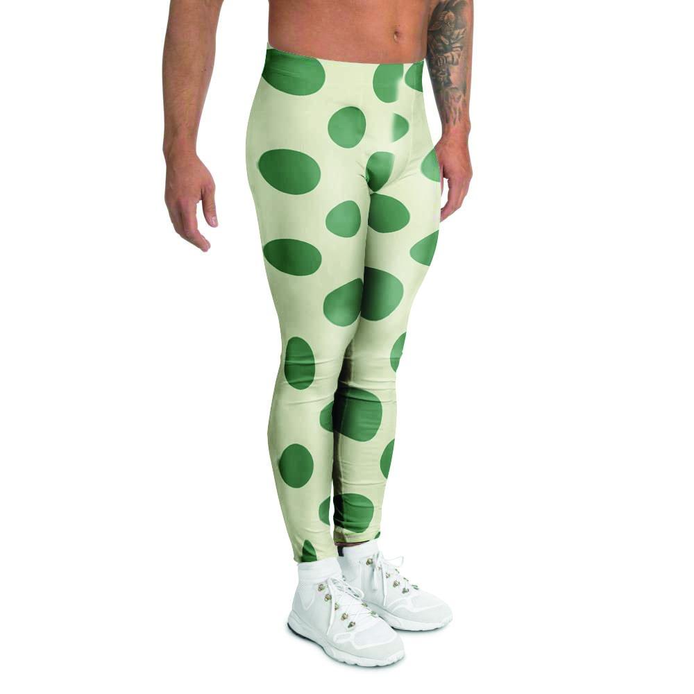 Cream And Emerald Polka Dot Men's Leggings-grizzshop