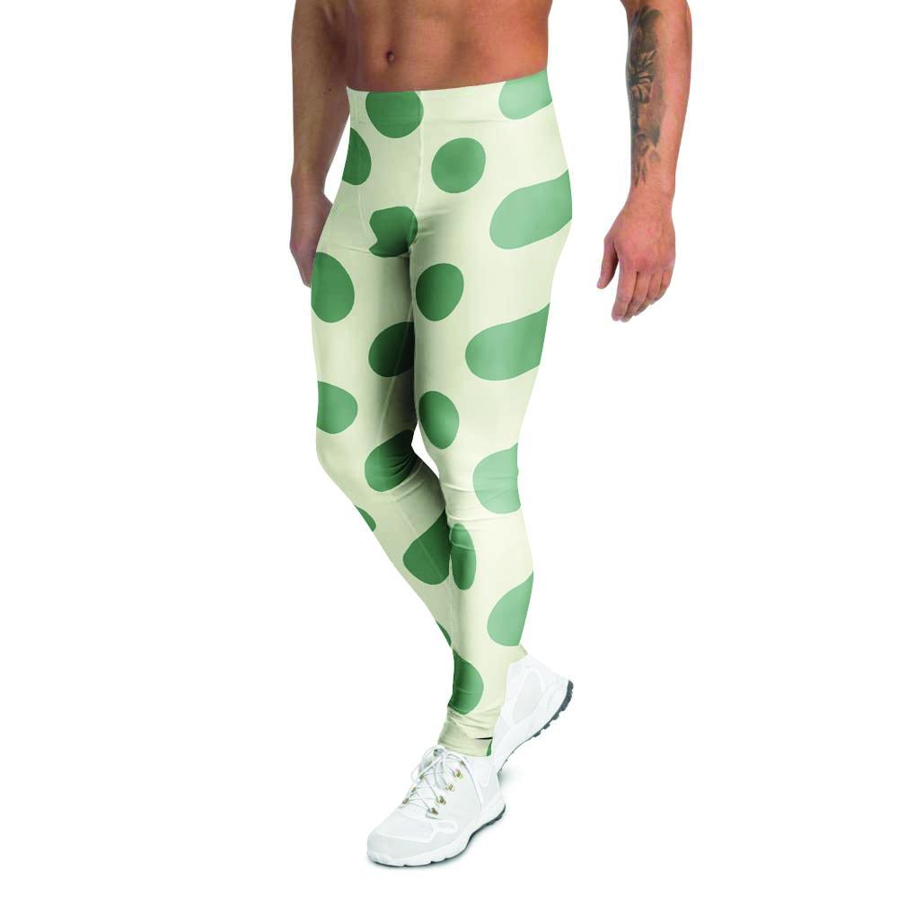 Cream And Emerald Polka Dot Men's Leggings-grizzshop