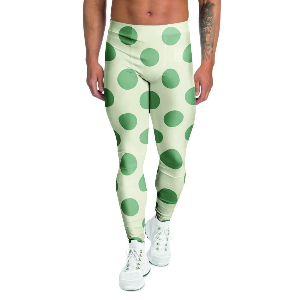 Cream And Emerald Polka Dot Men's Leggings-grizzshop