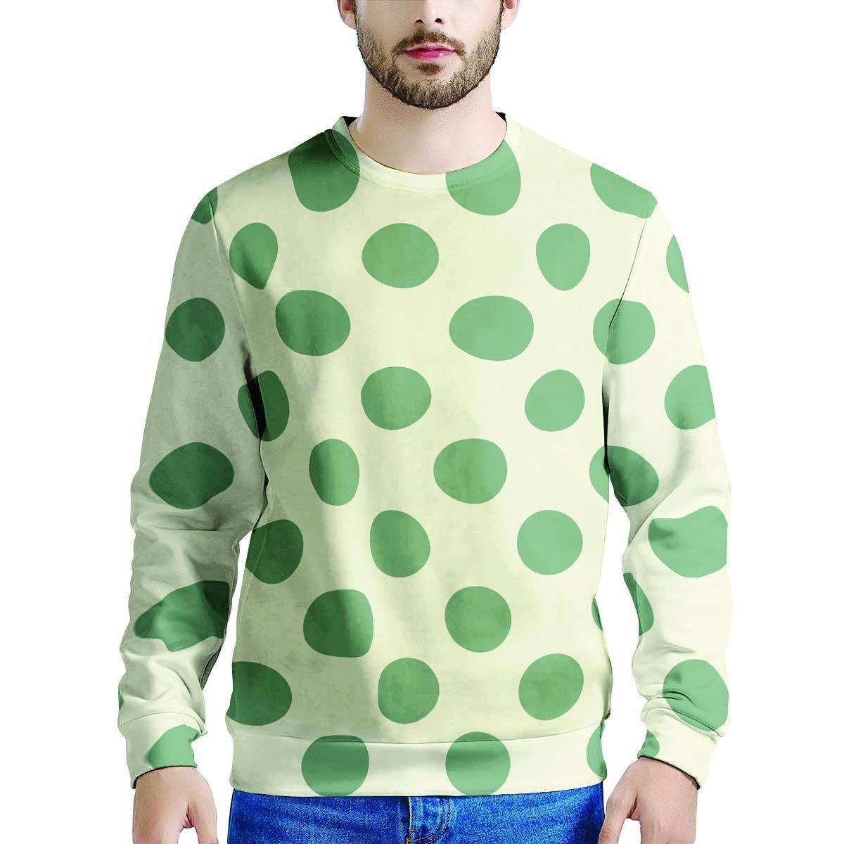 Cream And Emerald Polka Dot Men's Sweatshirt-grizzshop