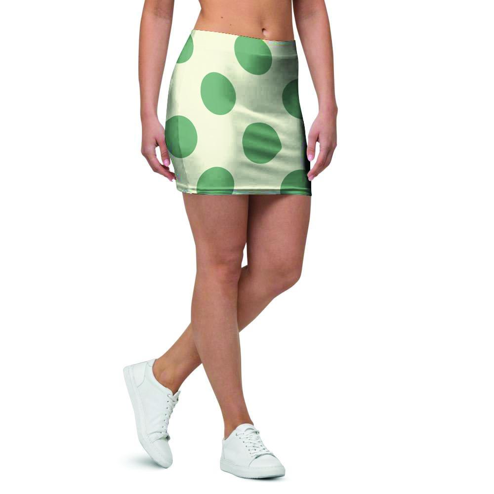 Cream And Emerald Polka Dot Mini Skirt-grizzshop