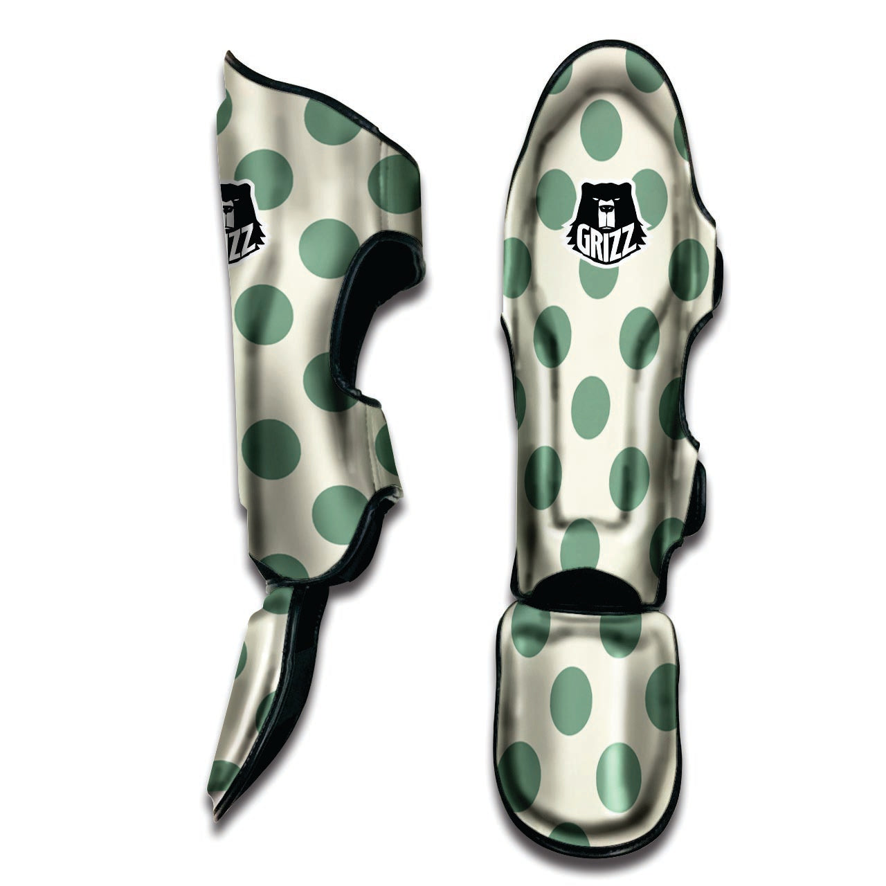 Cream And Emerald Polka Dot Muay Thai Shin Guard-grizzshop