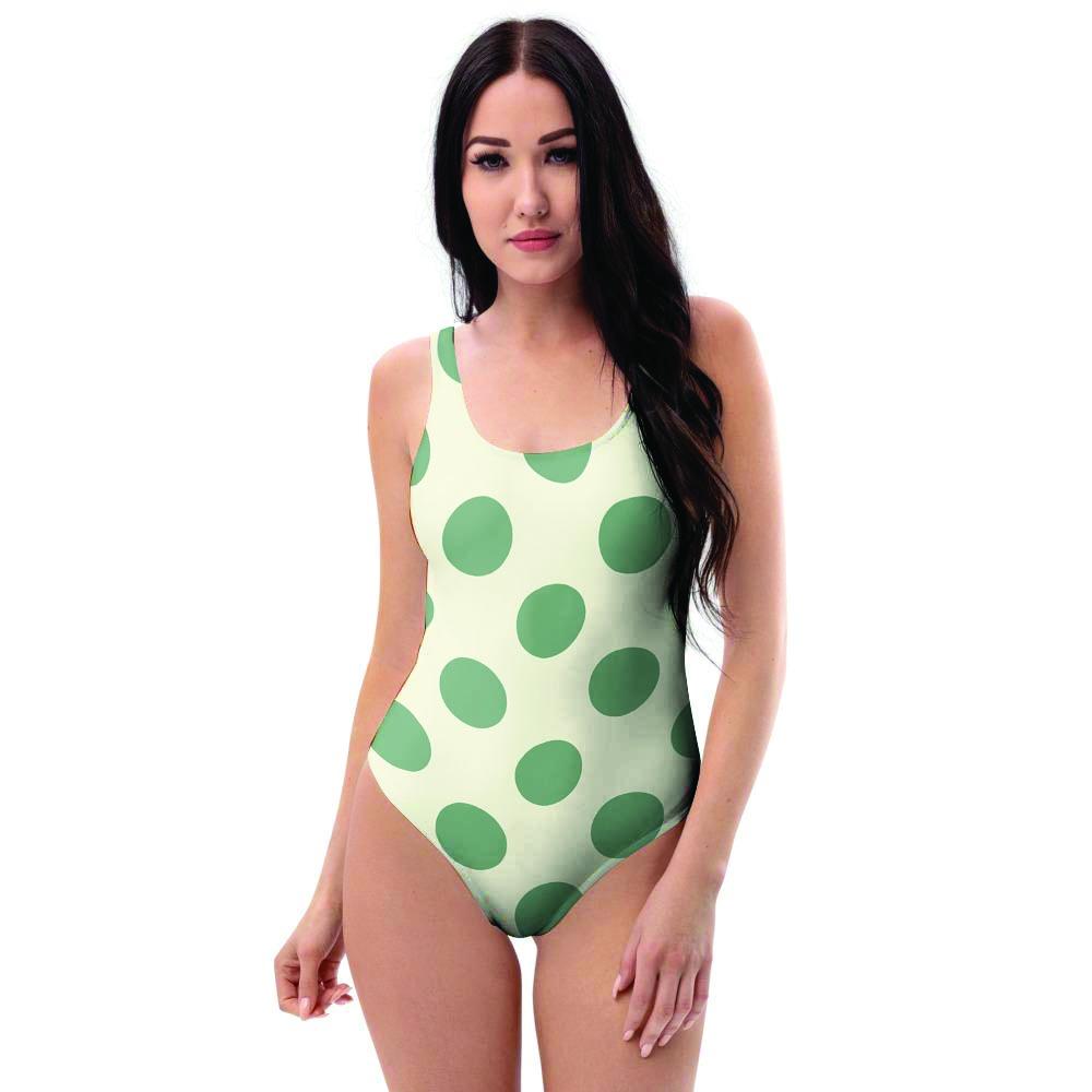 Cream And Emerald Polka Dot One Piece Swimsuite-grizzshop