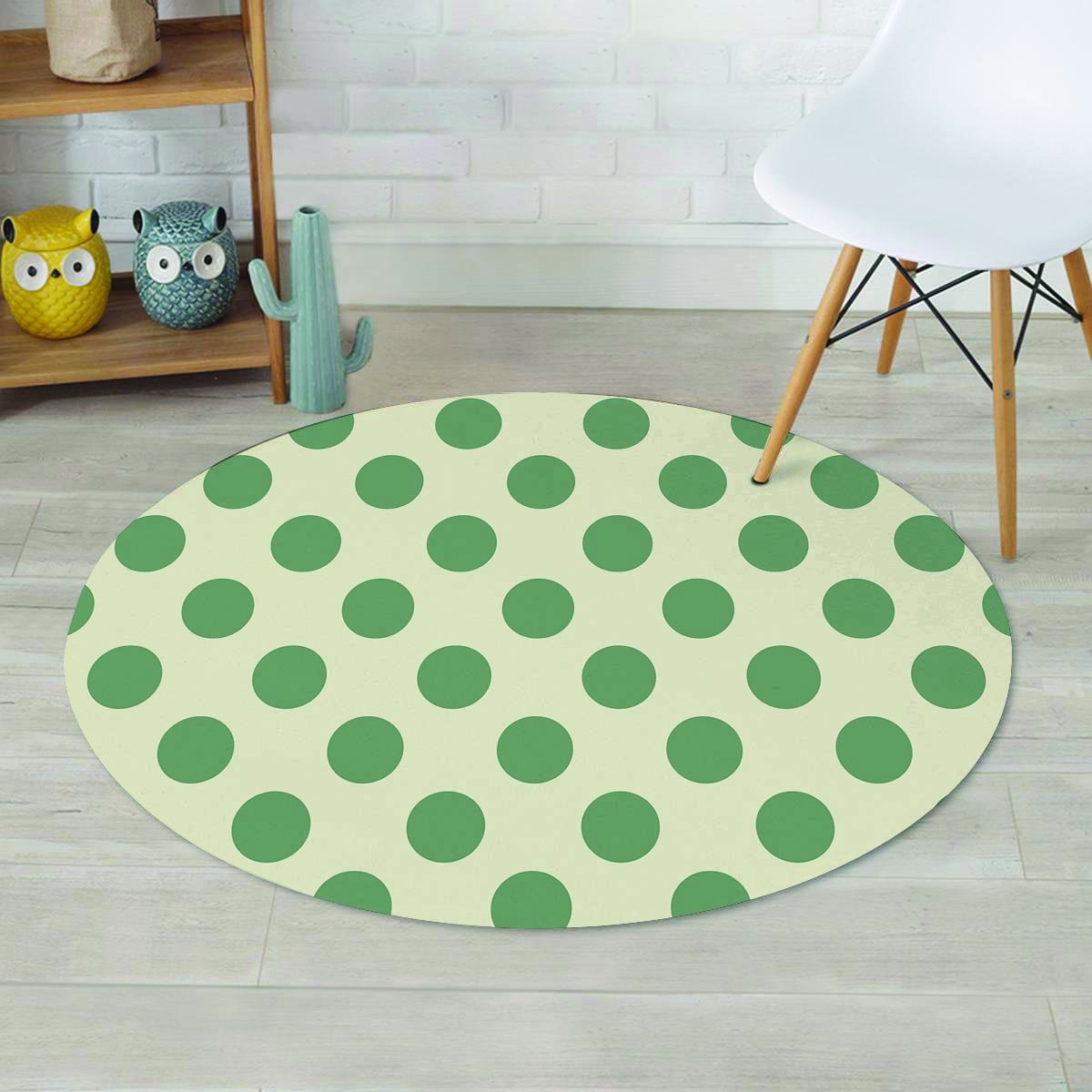 Cream And Emerald Polka Dot Round Rug-grizzshop