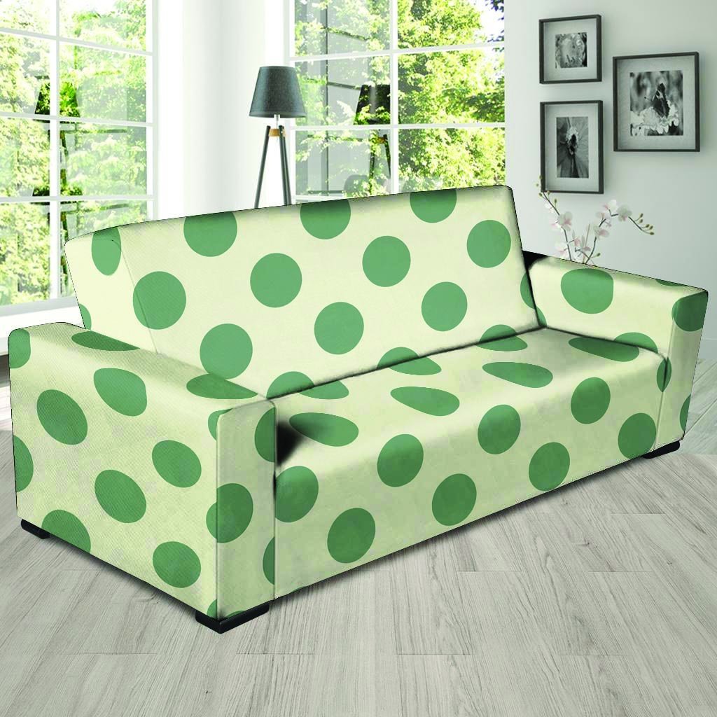 Cream And Emerald Polka Dot Sofa Cover-grizzshop