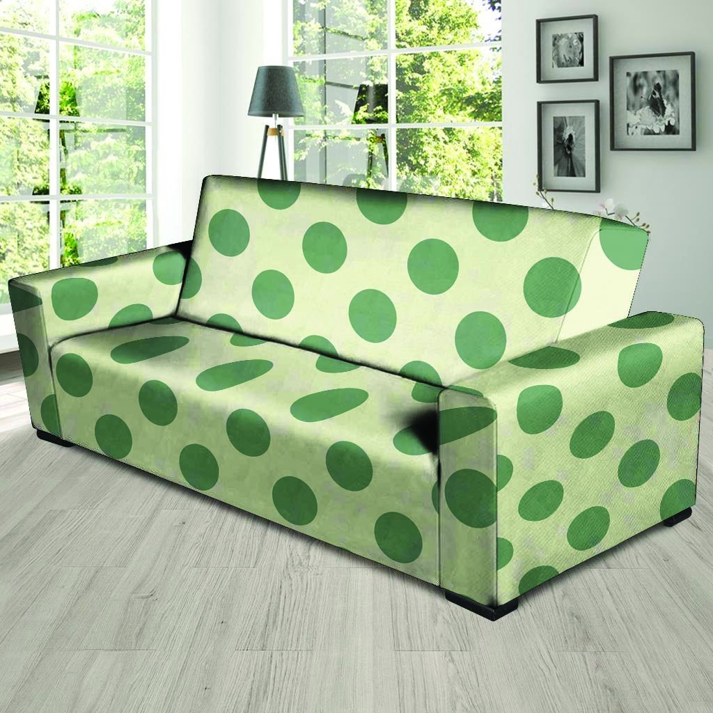 Cream And Emerald Polka Dot Sofa Cover-grizzshop