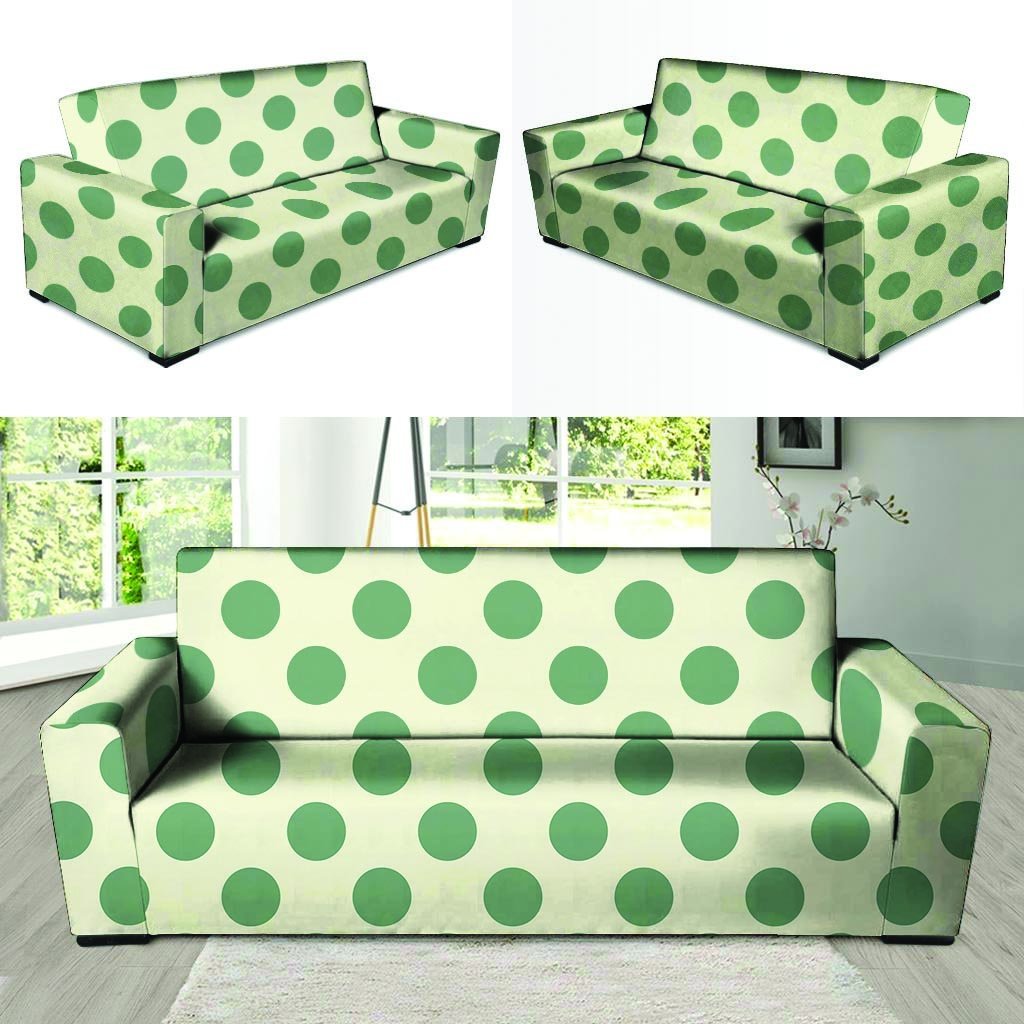 Cream And Emerald Polka Dot Sofa Cover-grizzshop