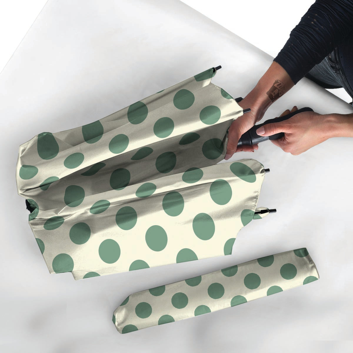 Cream And Emerald Polka Dot Umbrella-grizzshop