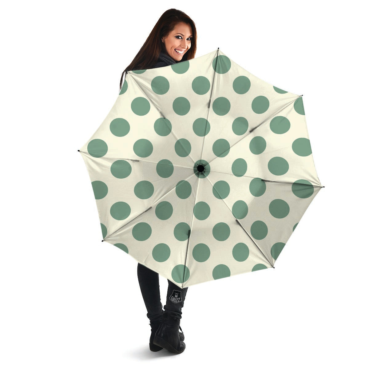 Cream And Emerald Polka Dot Umbrella-grizzshop