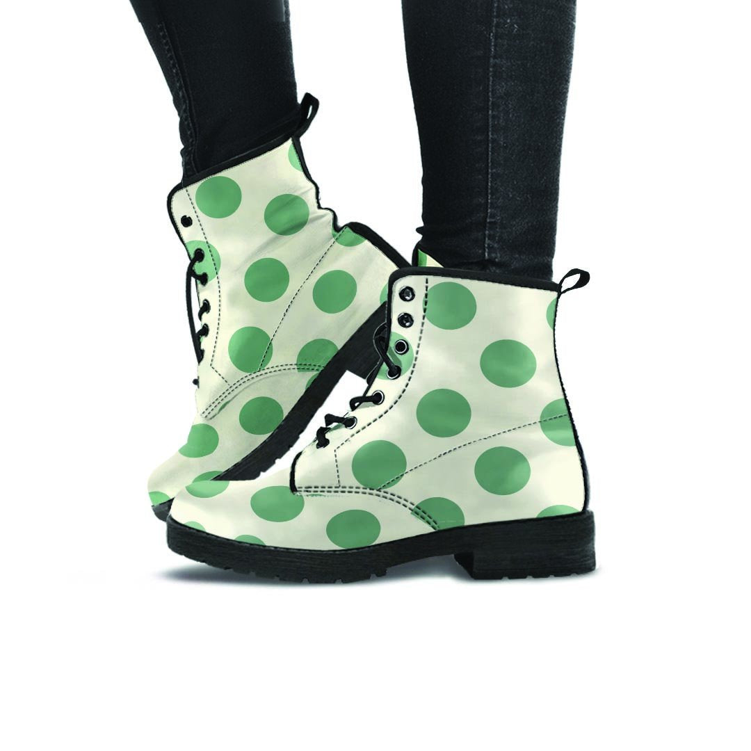 Cream And Emerald Polka Dot Women's Boots-grizzshop