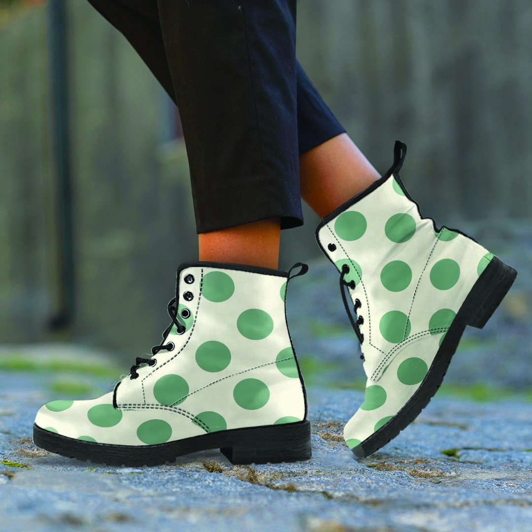 Cream And Emerald Polka Dot Women's Boots-grizzshop