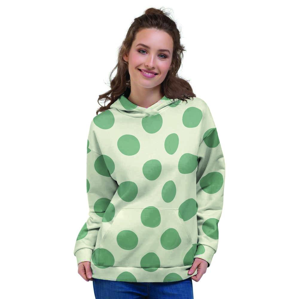 Cream And Emerald Polka Dot Women's Hoodie-grizzshop