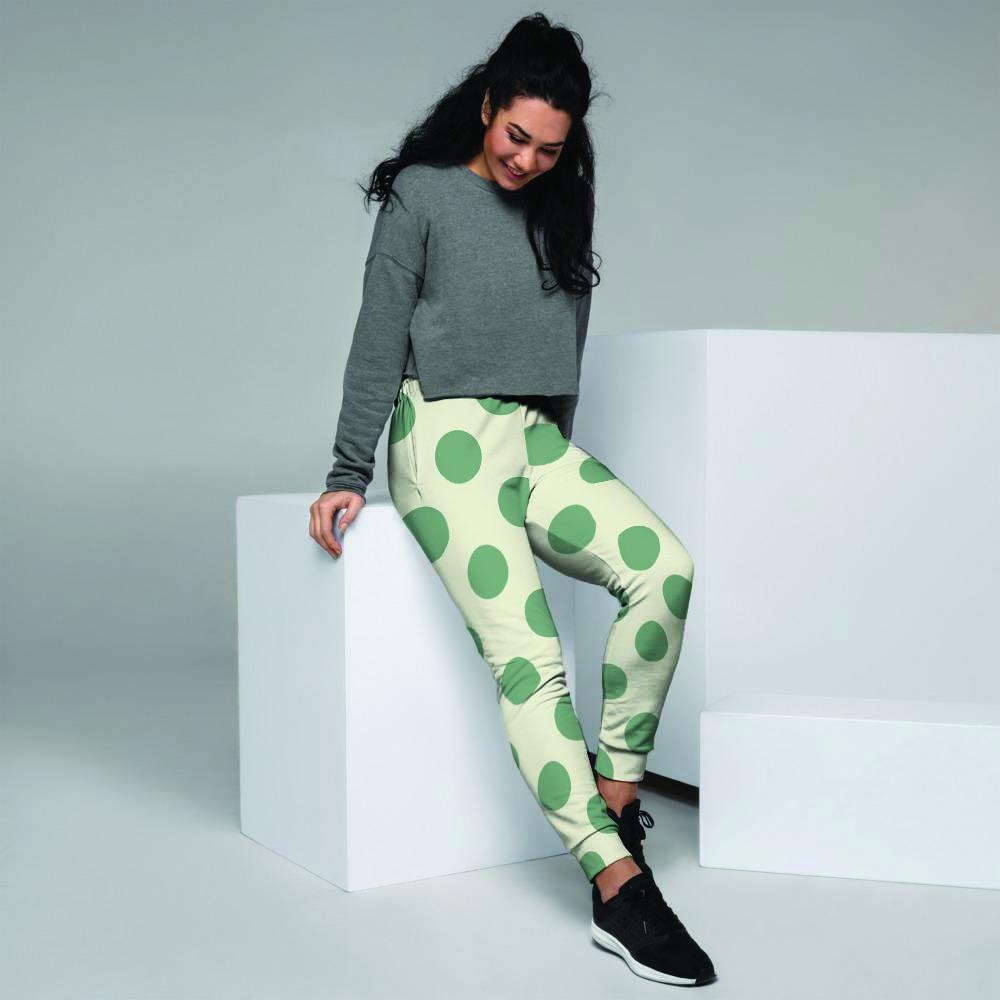 Cream And Emerald Polka Dot Women's Joggers-grizzshop