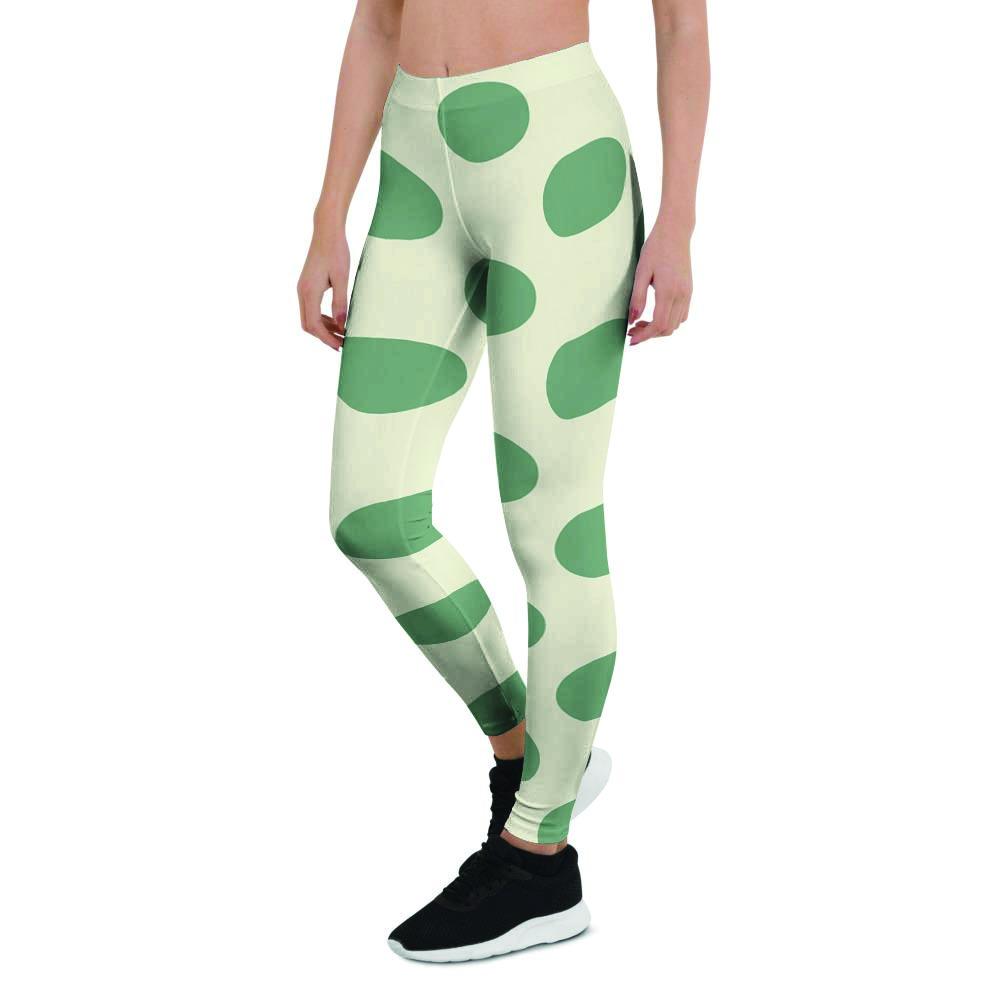 Cream And Emerald Polka Dot Women's Leggings-grizzshop