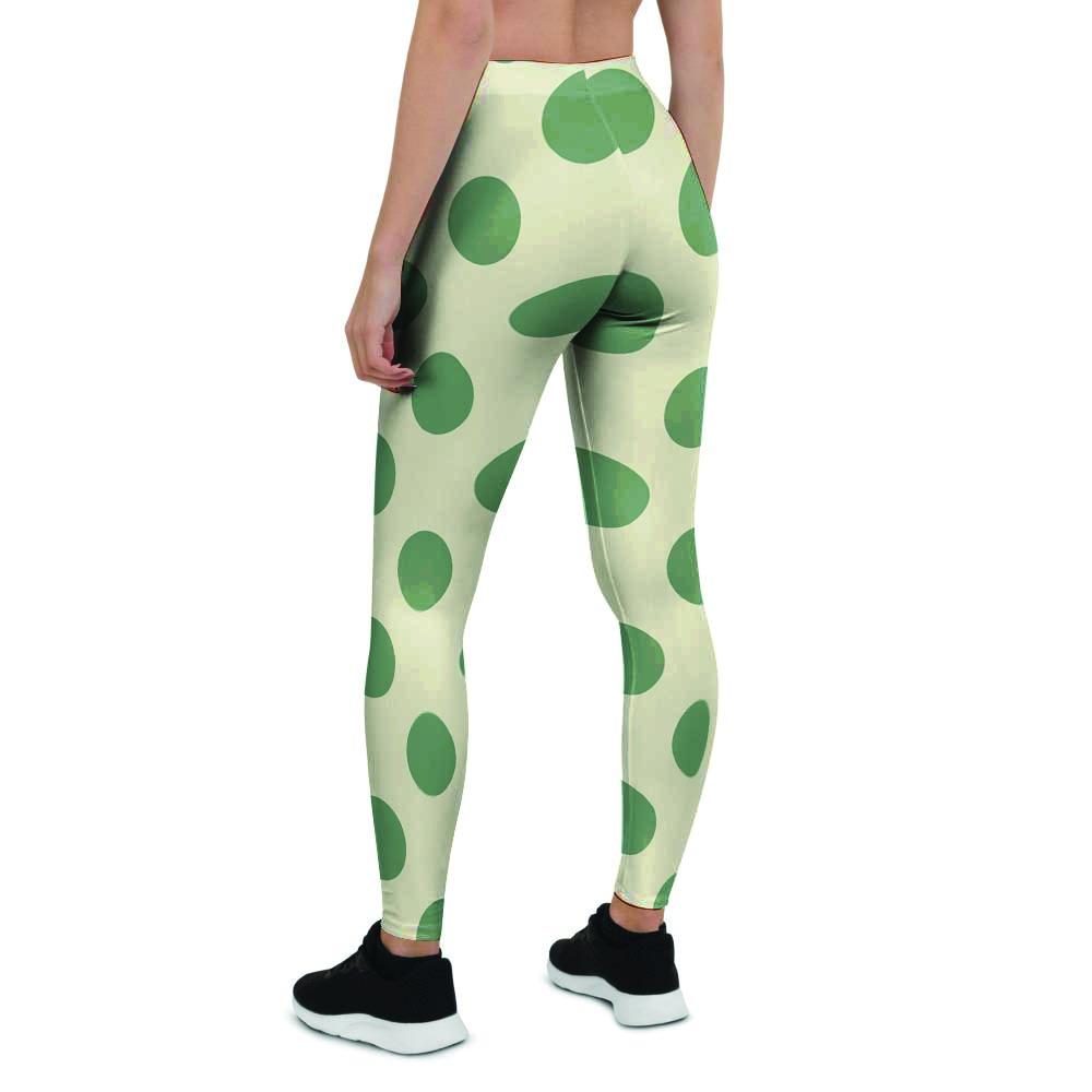 Cream And Emerald Polka Dot Women's Leggings-grizzshop