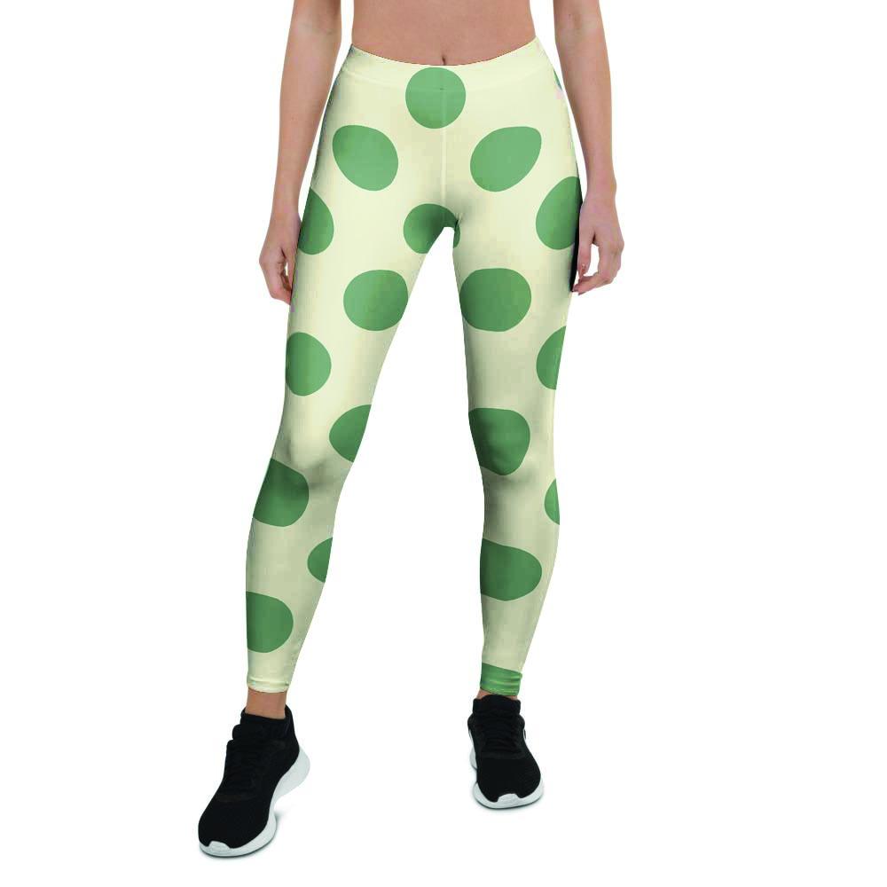 Cream And Emerald Polka Dot Women's Leggings-grizzshop