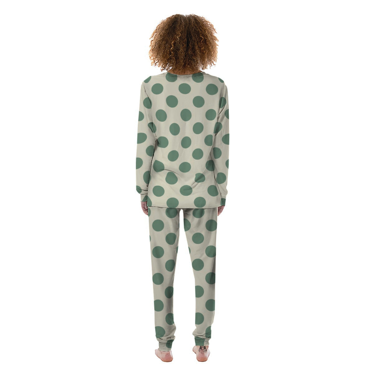 Cream And Emerald Polka Dot Women's Pajamas-grizzshop