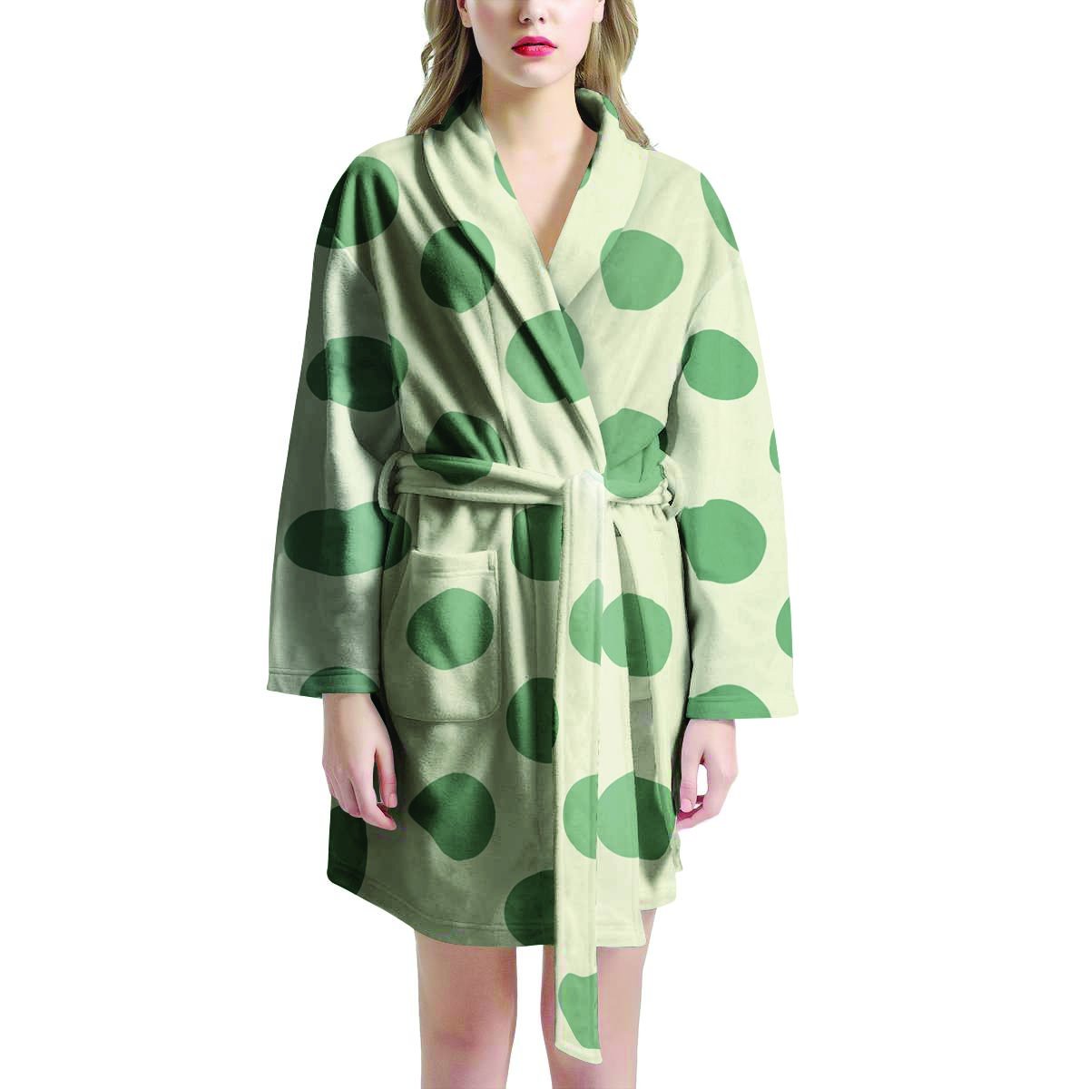 Cream And Emerald Polka Dot Women's Robe-grizzshop