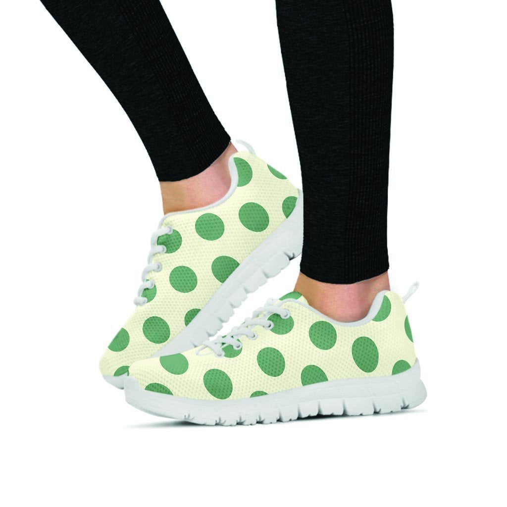 Cream And Emerald Polka Dot Women's Sneakers-grizzshop