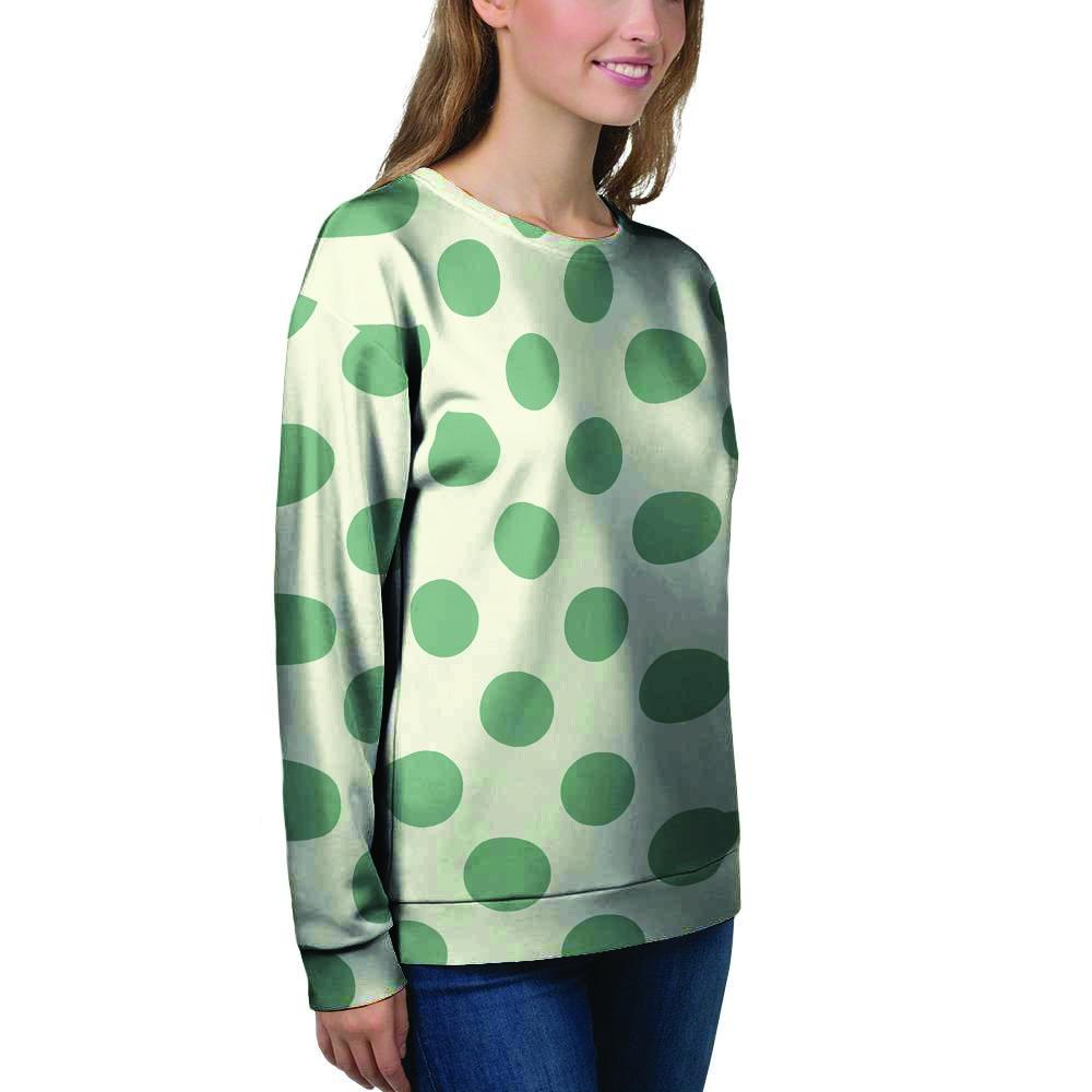 Cream And Emerald Polka Dot Women's Sweatshirt-grizzshop