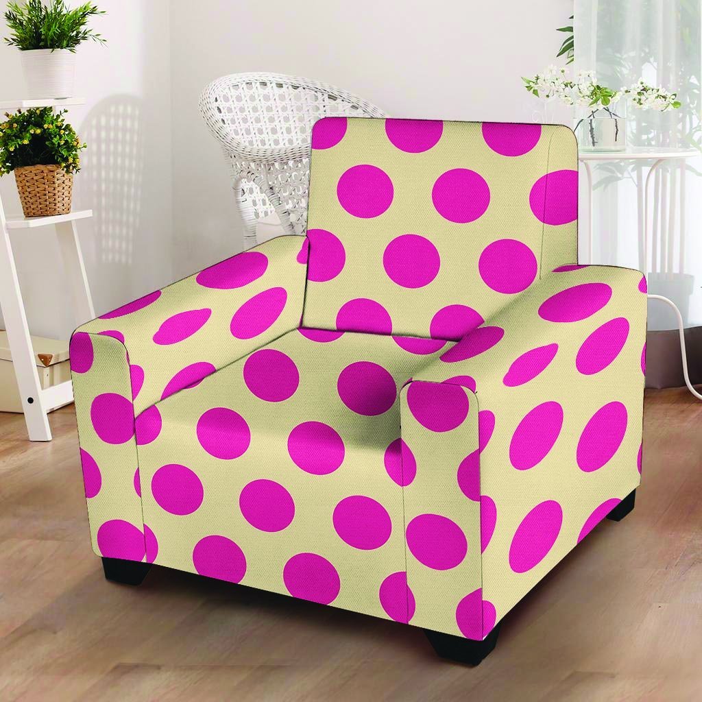 Cream And Pink Polka Dot Armchair Cover-grizzshop