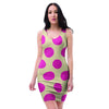 Cream And Pink Polka Dot Bodycon Dress-grizzshop