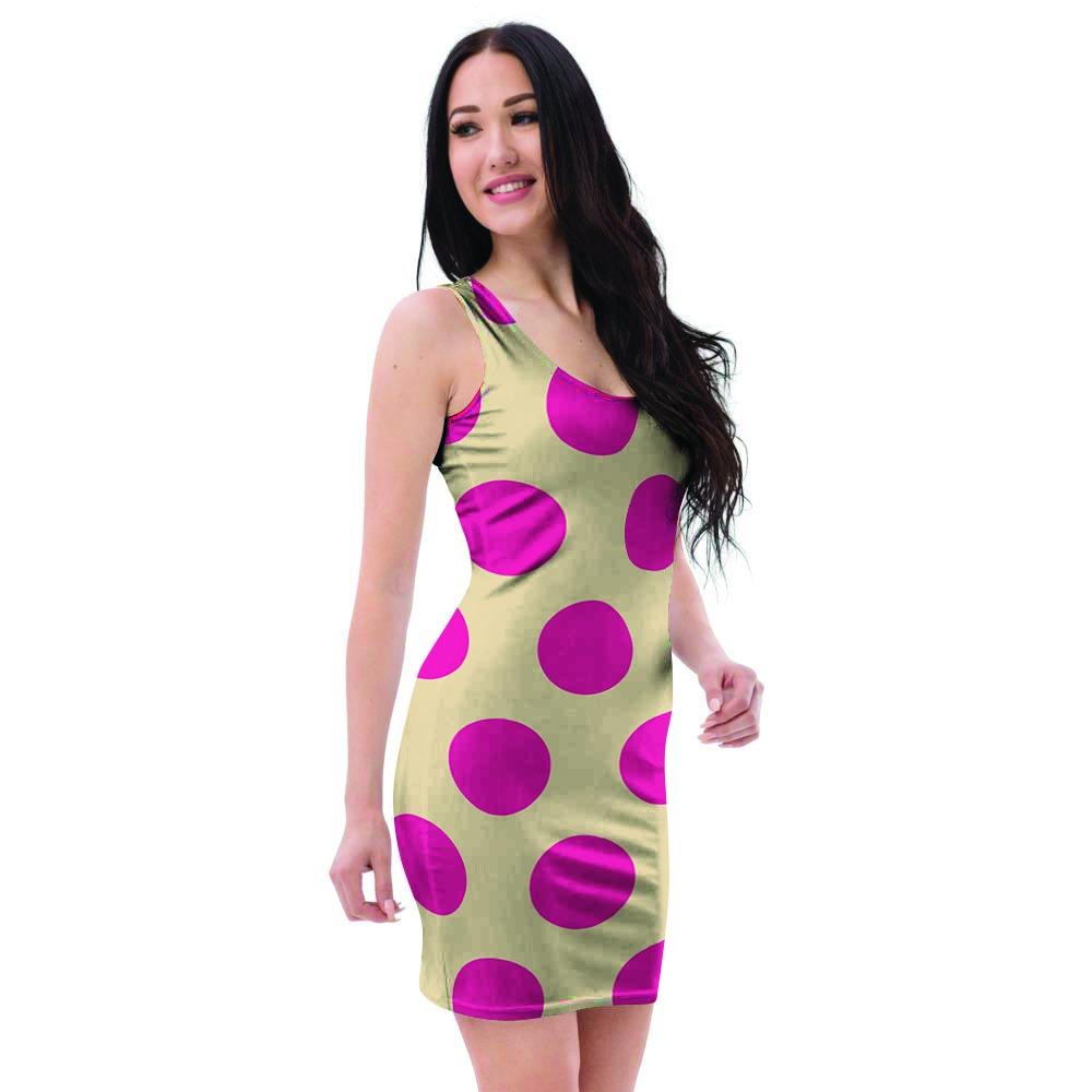 Cream And Pink Polka Dot Bodycon Dress-grizzshop