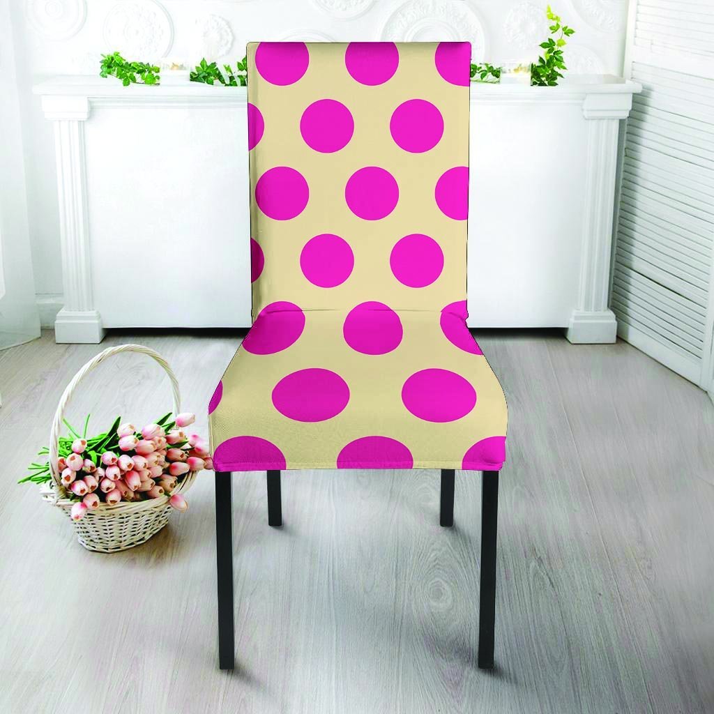 Cream And Pink Polka Dot Chair Cover-grizzshop