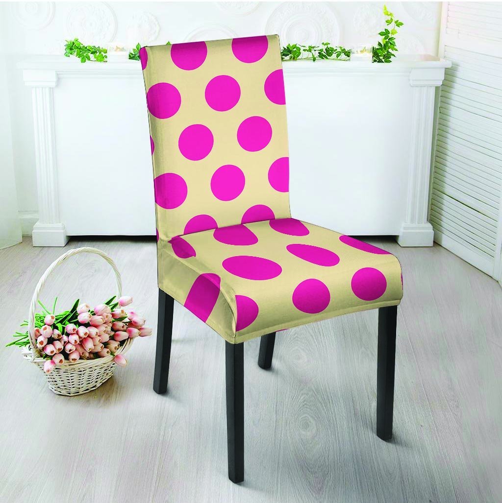 Cream And Pink Polka Dot Chair Cover-grizzshop