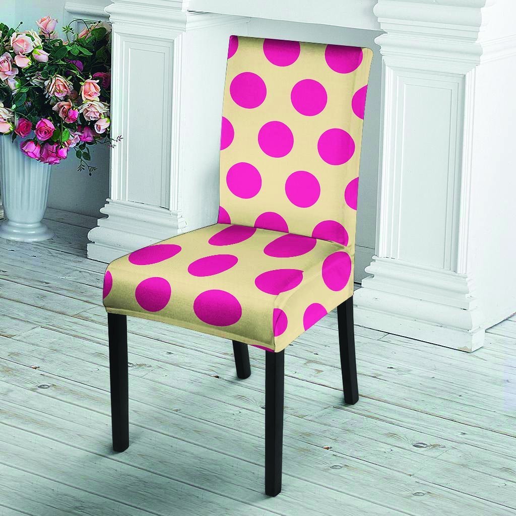 Cream And Pink Polka Dot Chair Cover-grizzshop