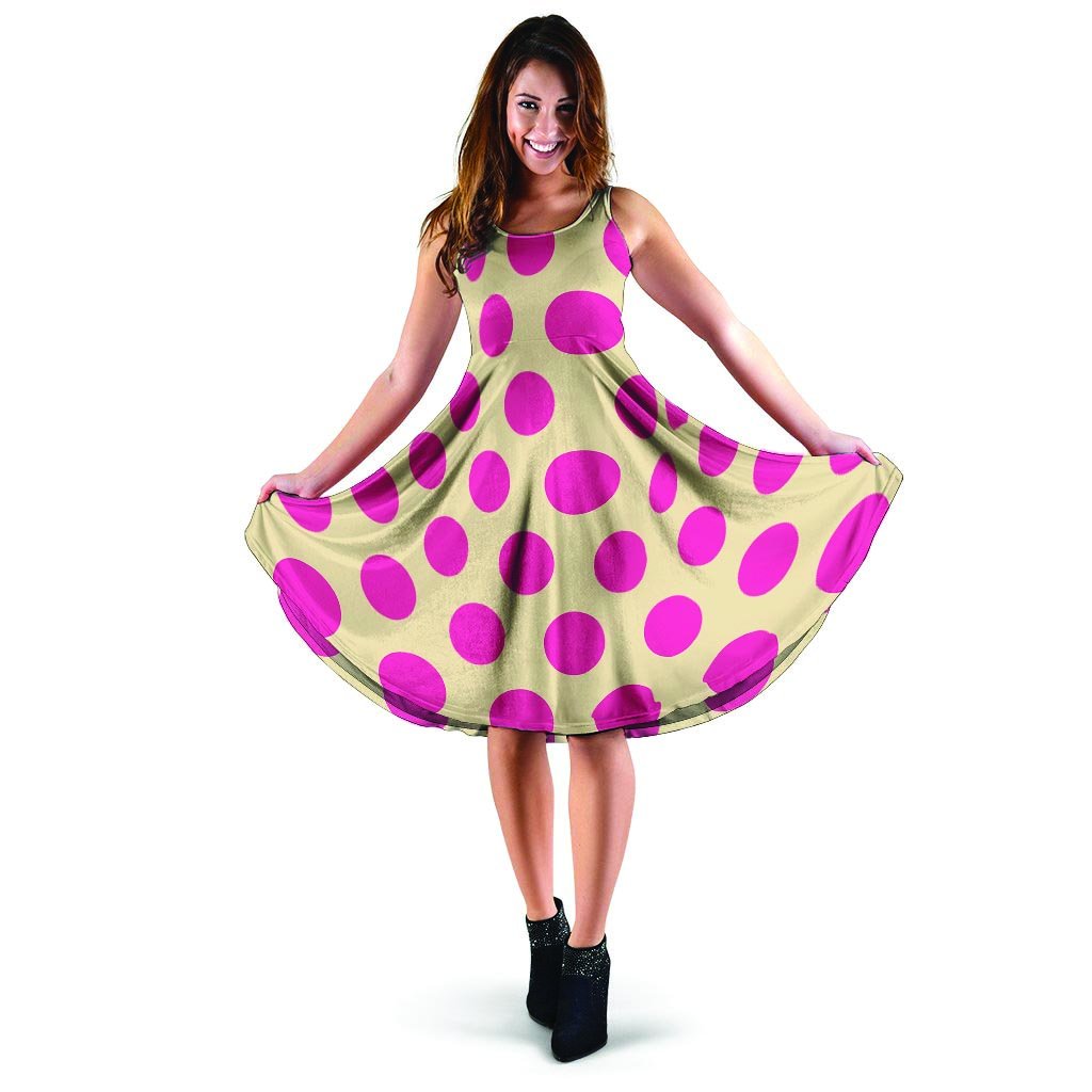 Cream And Pink Polka Dot Dress-grizzshop