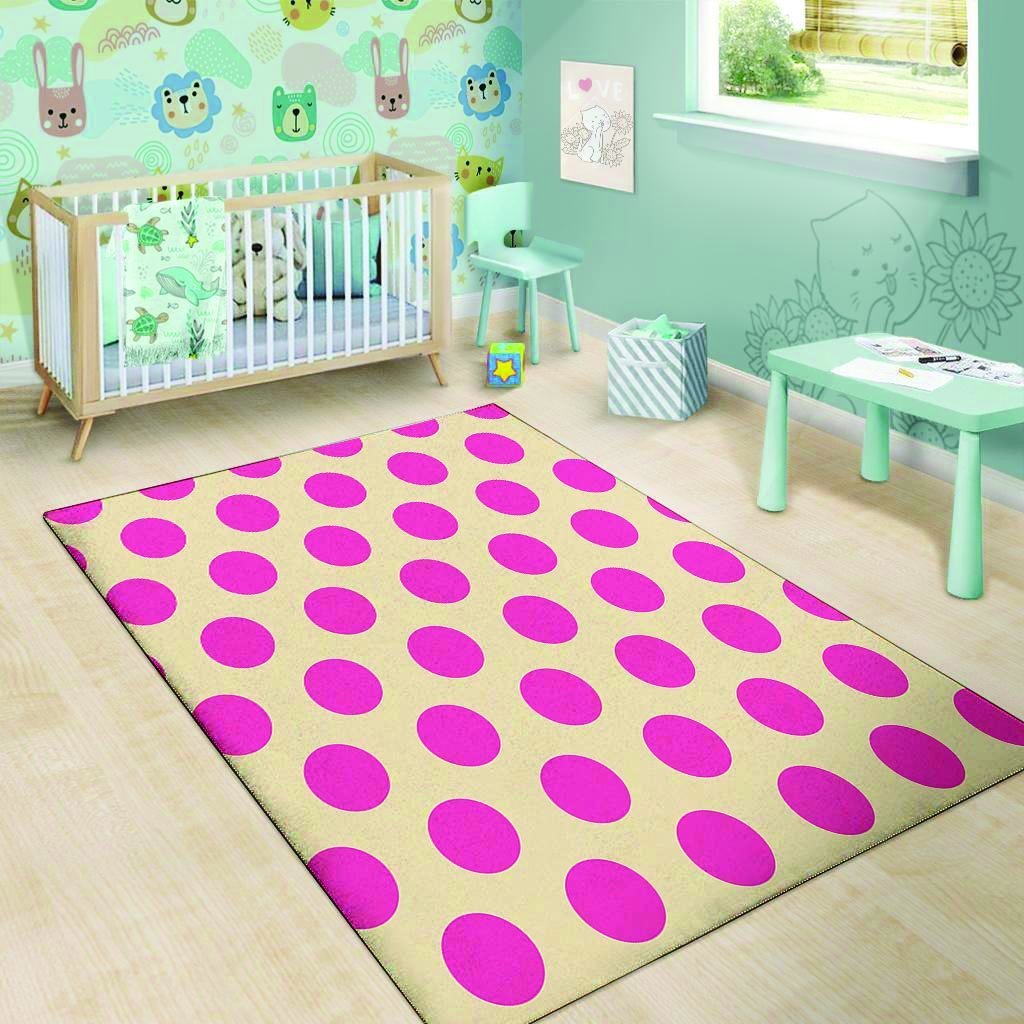 Cream And Pink Polka Dot Floor Mat-grizzshop