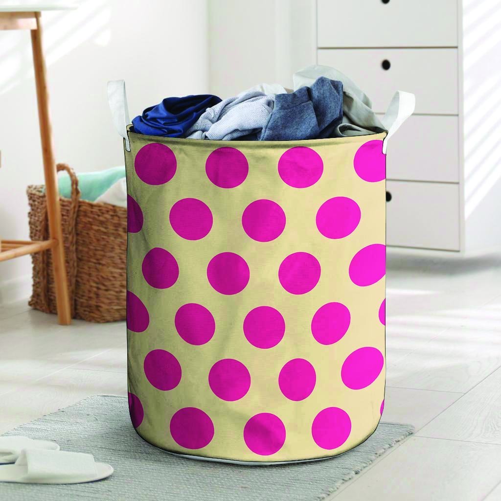 Cream And Pink Polka Dot Laundry Basket-grizzshop