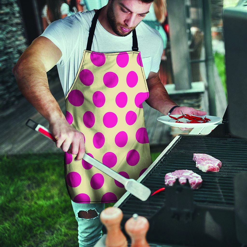 Cream And Pink Polka Dot Men's Apron-grizzshop