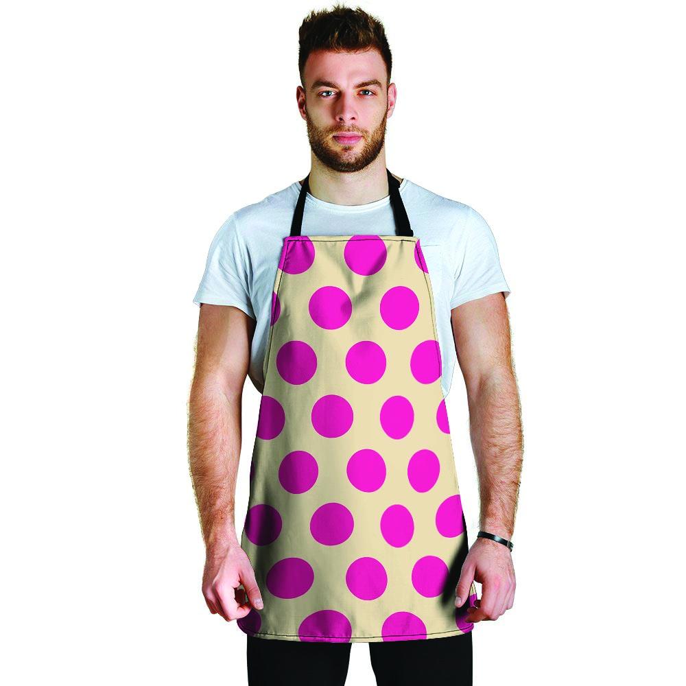 Cream And Pink Polka Dot Men's Apron-grizzshop