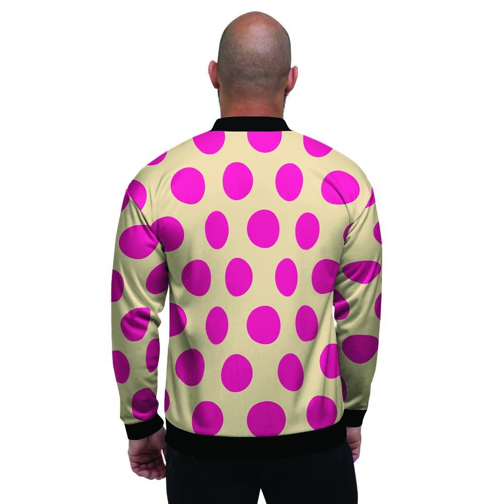 Cream And Pink Polka Dot Men's Bomber Jacket-grizzshop