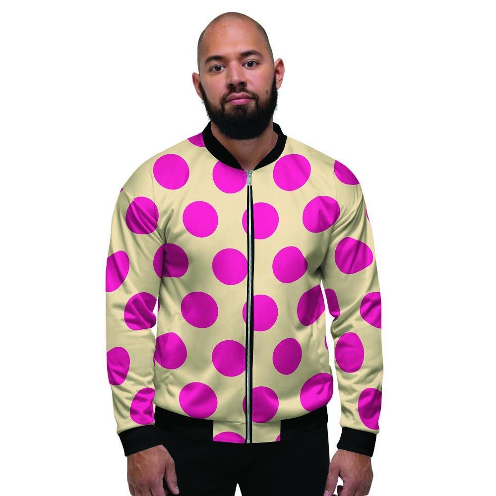 Cream And Pink Polka Dot Men's Bomber Jacket-grizzshop