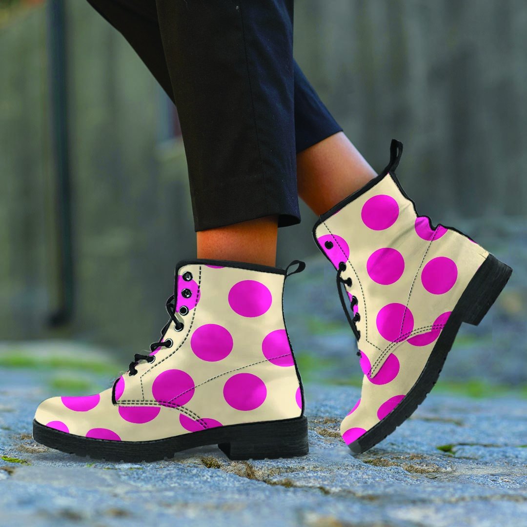 Cream And Pink Polka Dot Men's Boots-grizzshop