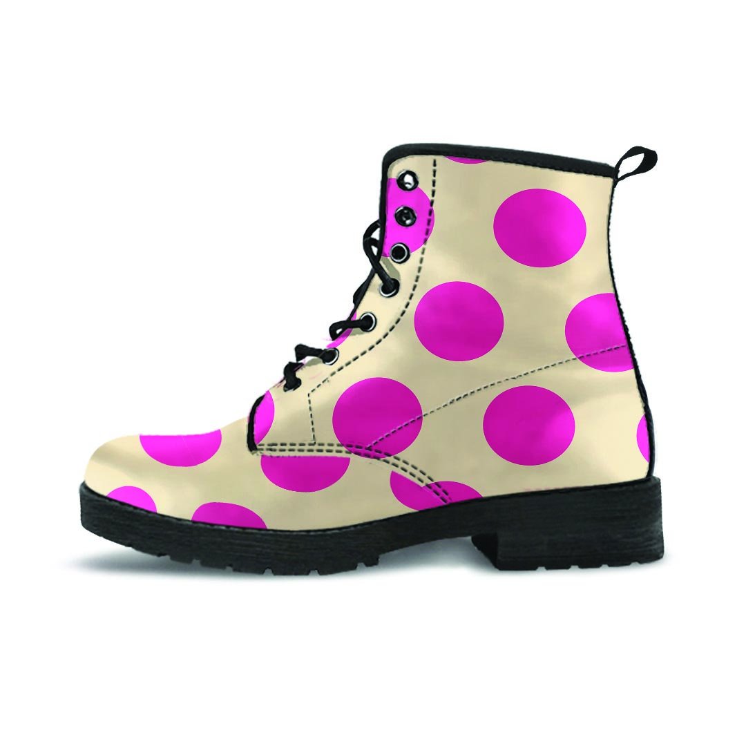 Cream And Pink Polka Dot Men's Boots-grizzshop