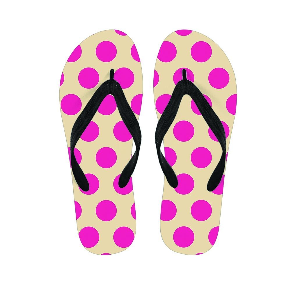 Cream And Pink Polka Dot Men's Flip Flops-grizzshop