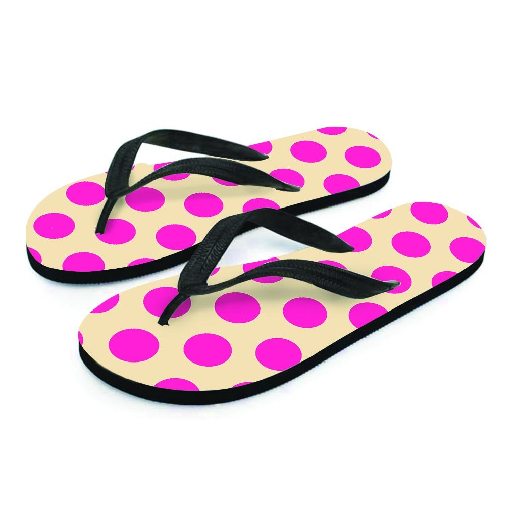 Cream And Pink Polka Dot Men's Flip Flops-grizzshop