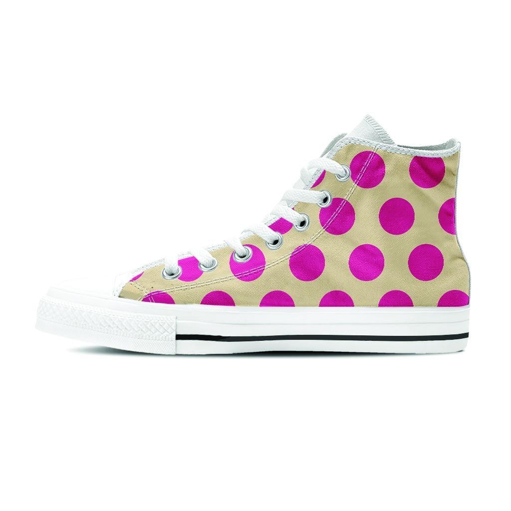 Cream And Pink Polka Dot Men's High Top Shoes-grizzshop