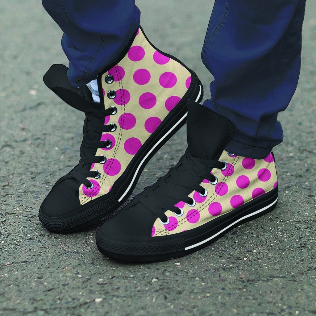 Cream And Pink Polka Dot Men's High Top Shoes-grizzshop