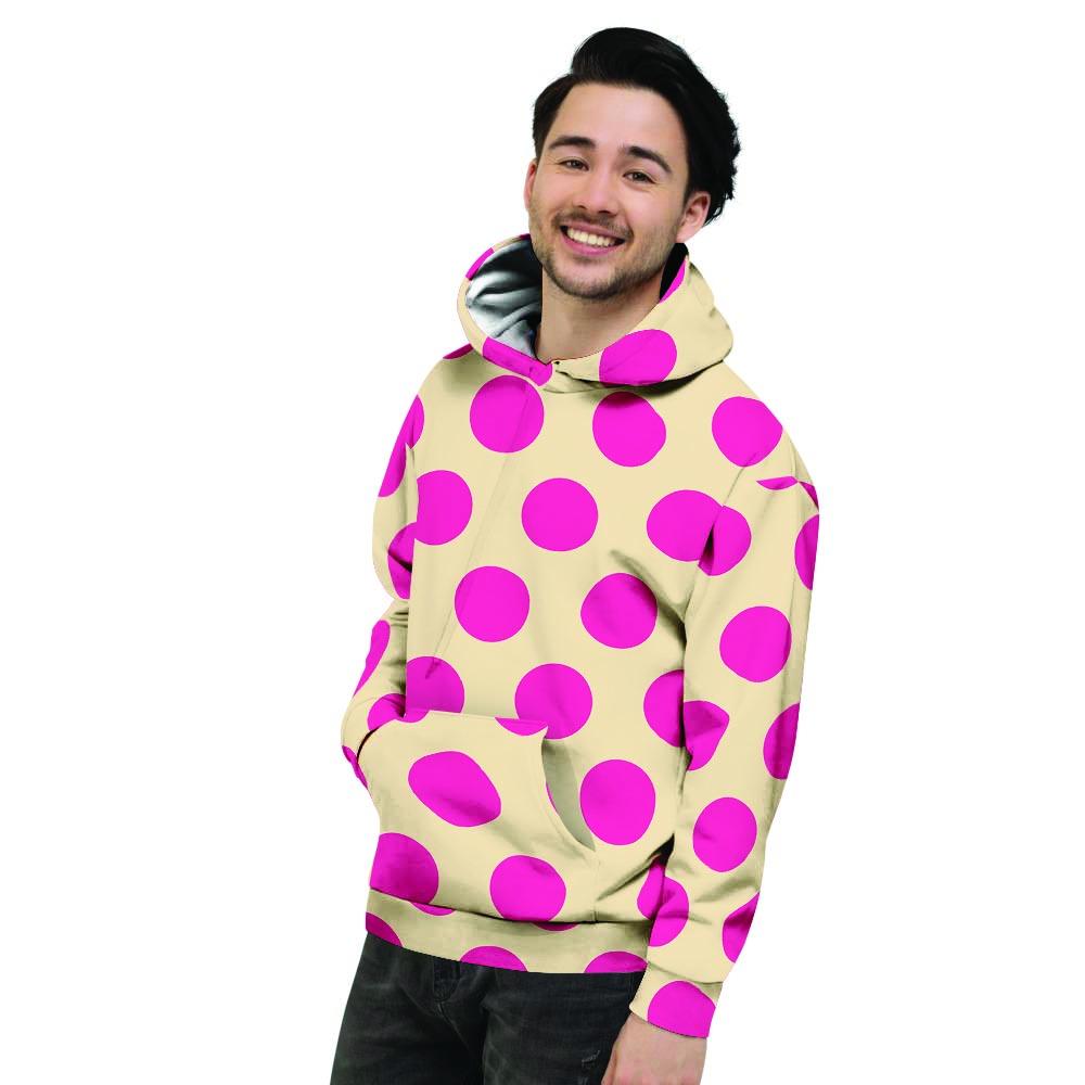 Cream And Pink Polka Dot Men's Hoodie-grizzshop