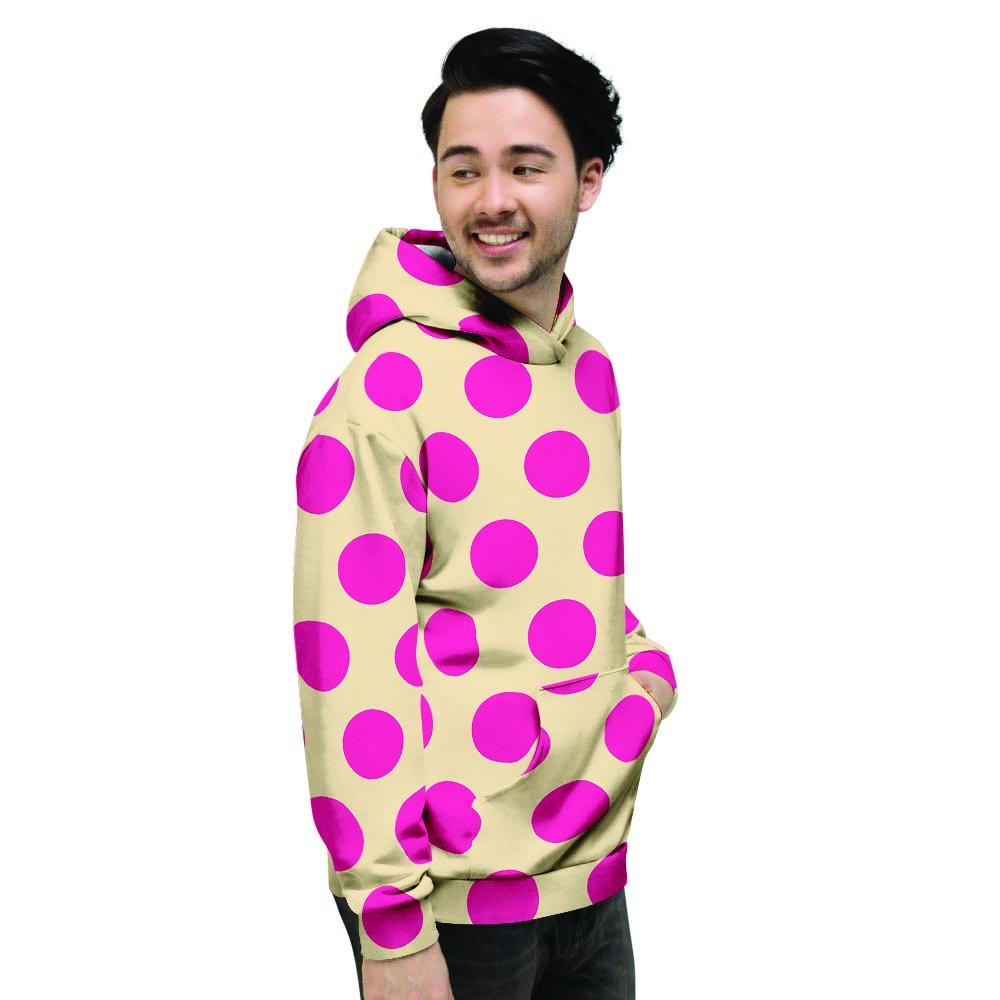 Cream And Pink Polka Dot Men's Hoodie-grizzshop