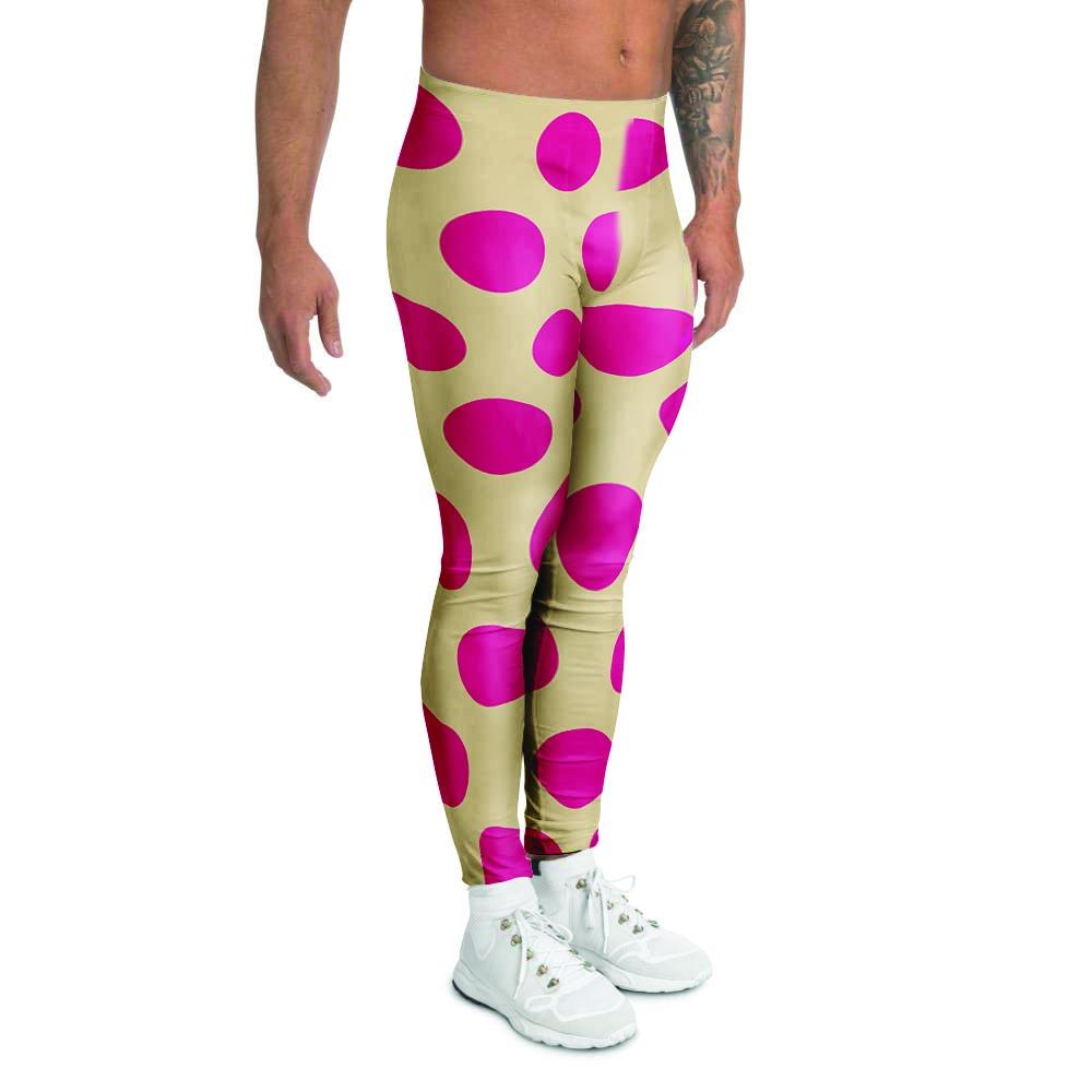 Cream And Pink Polka Dot Men's Leggings-grizzshop